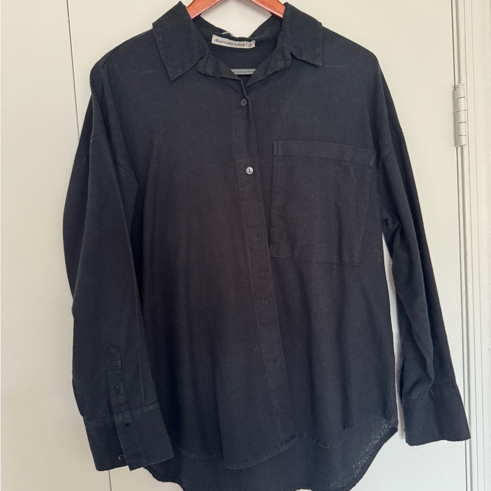 Abercrombie & Fitch Black Linen Button Down Shirt
